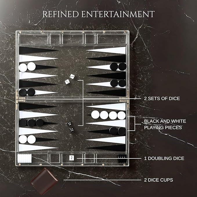 Bey-Berk Emmy Multi-Color Acrylic Backgammon Set – 14 Board Game with Magnetic Closure Travel Storage Case