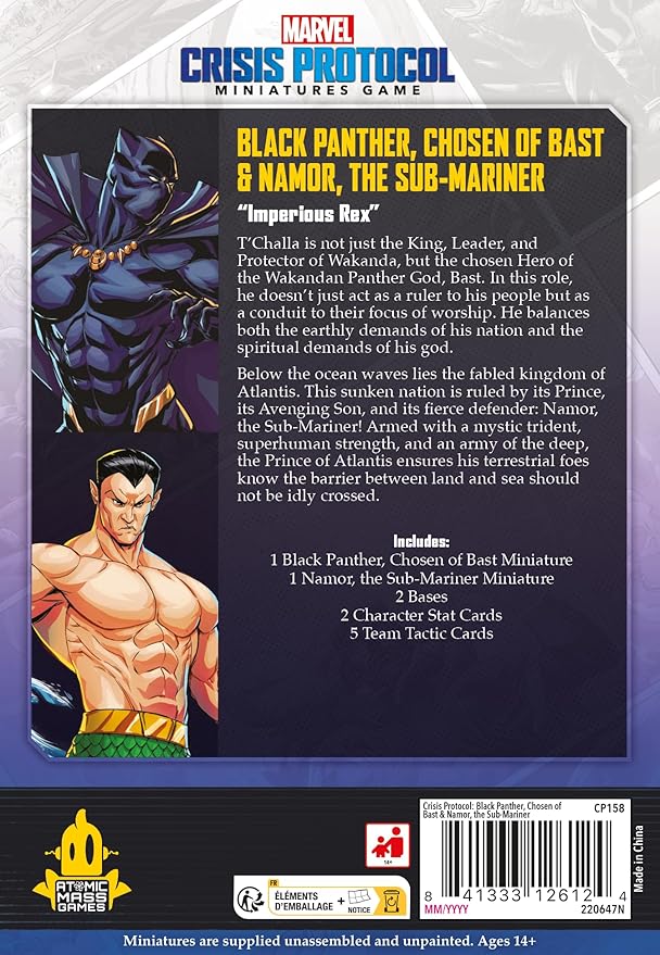 Atomic Mass Games Marvel: Crisis Protocol Black Panther Chosen of Bast &amp Namor The Sub-Mariner Character Pack - Tabletop Superhero Game Ages 14+ 2 Players 90 Min Playtime Atomic Mass Games