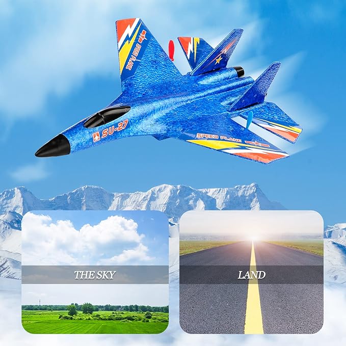 SU27 RC Fighter Plane Beginner Friendly RC Airplane 6-Axis Auto-Stabilizer Remote Control Glider Aircraft Ready to Fly Crash Resistant 2 Batteries