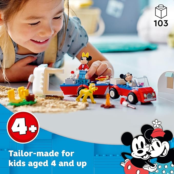 Lego Disney Mickey Mouse and Minnie Mouse's Camping Trip 10777 Building Toy with Camper Van Car &amp Pluto Figure for Kids 4 Plus Years Old