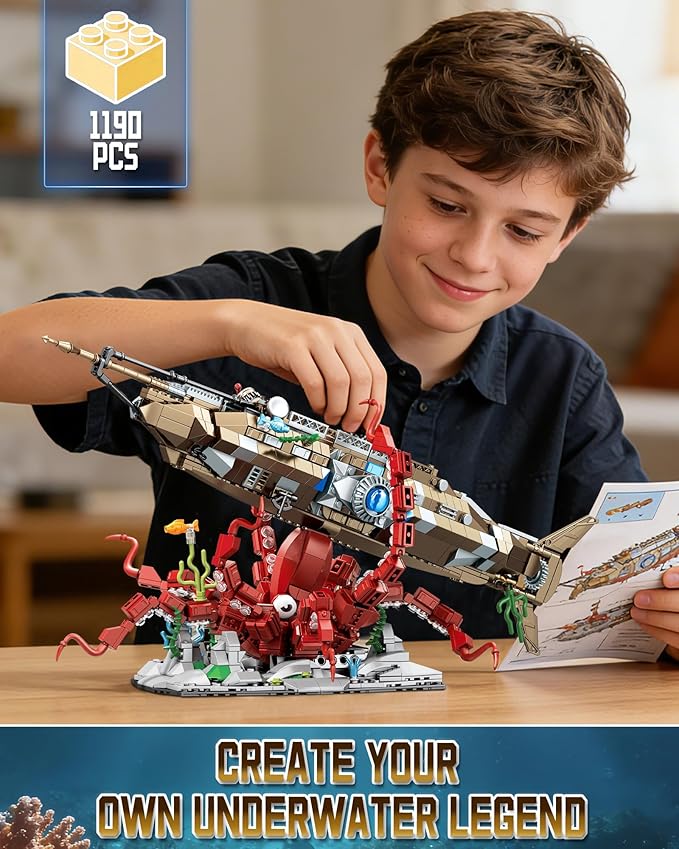 Octopus &amp Underwater Submarine Building Block Set for Adults Compatible with Lego Octopus Ocean Animal Collection Toy for Home/Office Decor Ideas Gifts for Christmas Birthdays