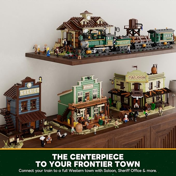 Wild West Freight Train Lighting Building-Bricks Set - Classic 4-4-0 Locomotive Model 1524 Pcs Ideas Kit for Adult and Teens