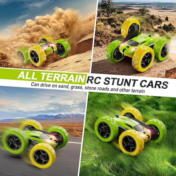 Remote Control Car RC Car Toys for 6-12 Year Old Boys Off Road RC Stunt Car 4WD 360° Rotating Remote Control Car for Kids Boys Girls Gifts for Birthday Christmas Yellow&ampGreen
