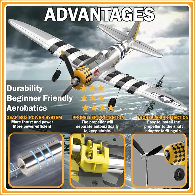 RC Plane 4-CH RC Airplane – RC Airplane Ready to Fly Upgrade P47 Thunderbolt Remote Control Airplanes for Beginners Adult with Beginners with Xpilot Stabilization System &amp One Key Aerobatic