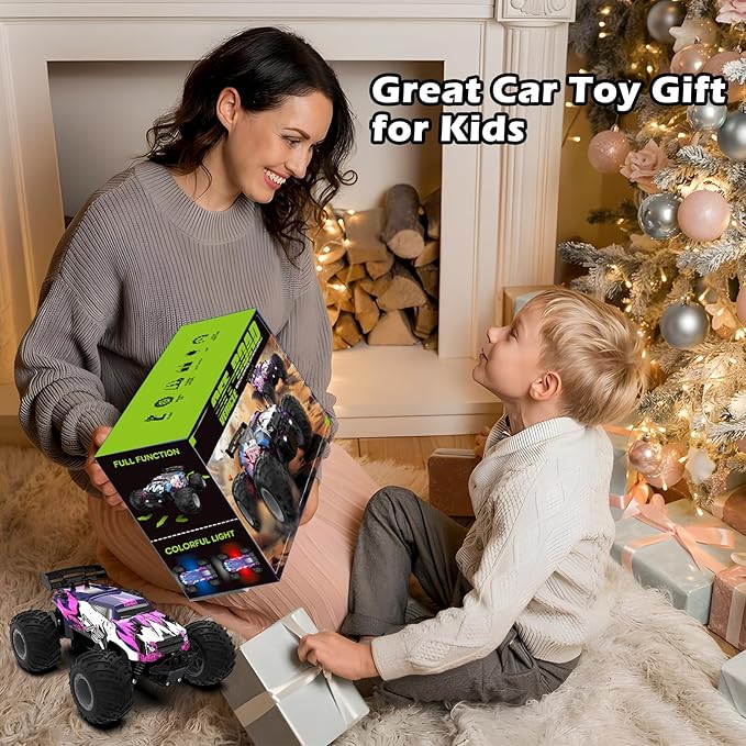 Sjpzwcrl Remote Control Car Toy Truck: - Hand Controlled Monster Truck Toys RC Car Electric Rock Crawler RC with Headlights and Colorful Toy Cars Body Lights for Boy Kids (Purple)