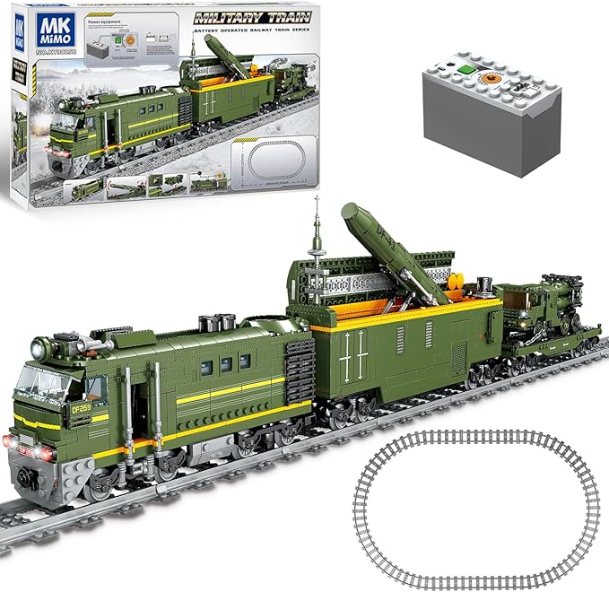 Military Train Building Kit Compatible with Lego Militarys Army Train Building Block with Lights Missiles Trucks and Train Tracks Gift for Military Lovers Teens and Adults (1174 Pieces)