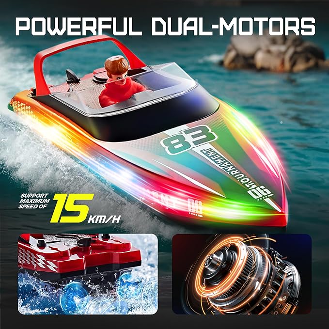 BEZGAR Remote Control Boat 2 Packs 10 inch Fast Speed RC Boat 15 KPH for Pools &amp Salt Water Summer Toys for Adults and Ideal Gifts for Kids Boys Age 6 7 8-12 Years Old - HJ821