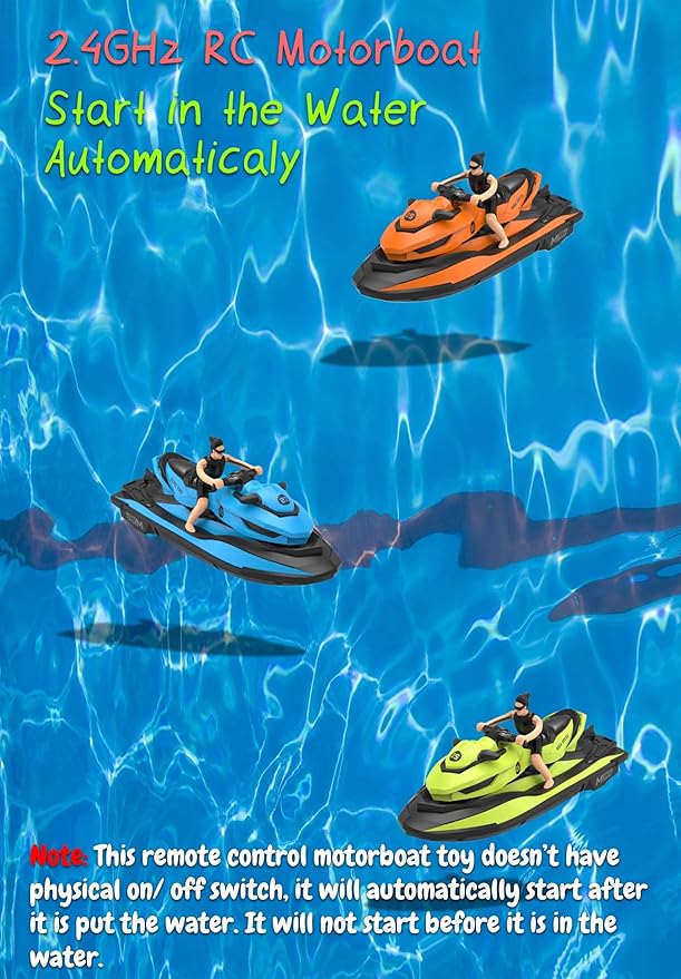 2.4 GHz RC Motorboat Dual-Motor 10 km/h High-Speed Electric Racing Jet Ski Toy 50 m Control Range 20 min Play Low-Battery Alarm Distachable Driver Figure for Kids &amp Adults (Blue)