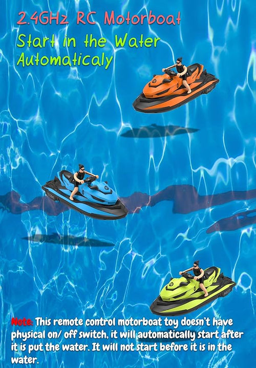 2.4 GHz RC Motorboat Dual-Motor 10 km/h High-Speed Electric Racing Jet Ski Toy 50 m Control Range 20 min Play Low-Battery Alarm Distachable Driver Figure for Kids &amp Adults (Blue)