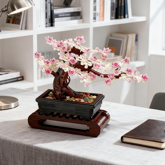3IN1 Cherry Blossom Bonsai Tree Building Blocks Set Botanicals 3 Season Leaf Bonsai Tree Building Bricks Compatible with Lego Pink Flowers Plant Home Office Decor Ideal Gift for Adult Teen(1229PCS)