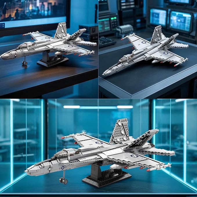 Reobrix F-18 Fighter Jet Building Sets for Adults Military Hornet Fighter Display Model 33022 Technical Military Plane Collectible Set Toys Gifts for Aviation Fans Adults (1387 PCS)