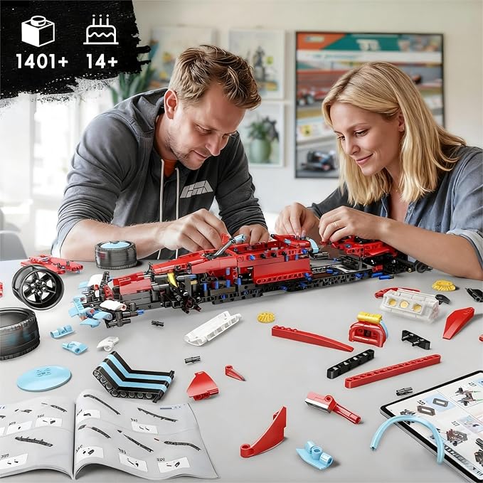 Mould King Racing Car Building Block Set 1401 Pcs Detailed Super Car Model Kit 1:8 Scale Sport Car Build and Display Home Decoration Building Set for Adults