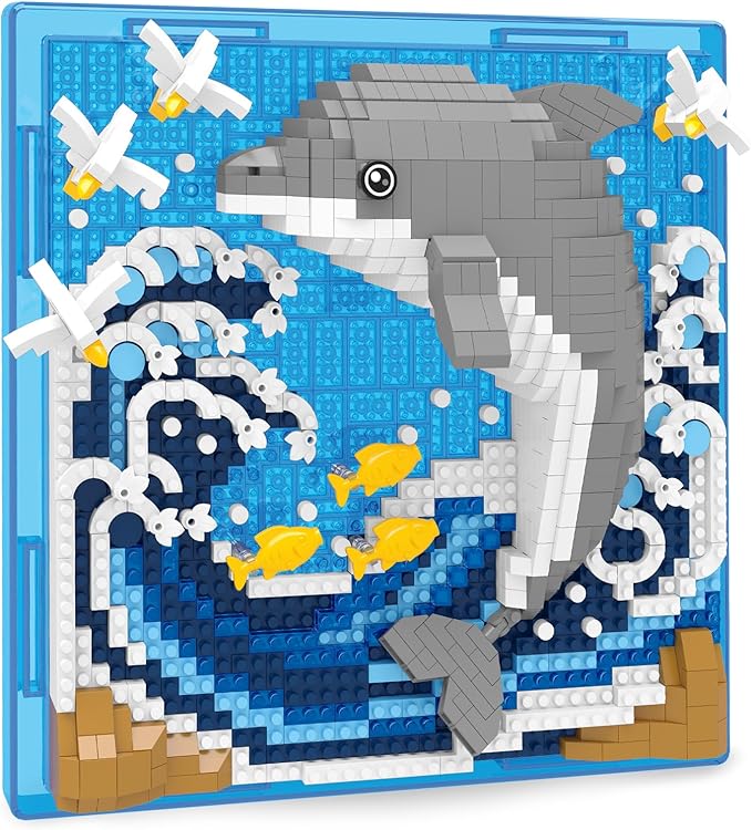 Dolphin Animal 3D Wall Art Micro Mini Building Blocks Set Unique Home Wall Decor or Table Display Ideal Gift Toy for Adults &amp Boys Girls 14+ (1113 PCS)