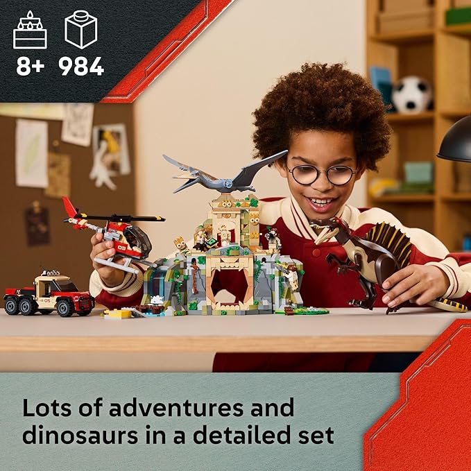 LEGO Jurassic World Spinosaurus &amp Quetzalcoatlus Air Mission - Dinosaur Toy for Kids - Pretend Play Building Toy with Dinosaur Figurines for Girls and Boys 8+ - Birthday or Any-Time Gift Idea - 7