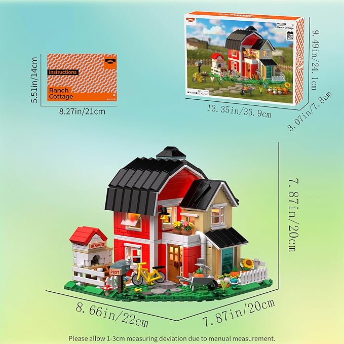 Farmhouse Building Sets Ranch Cottage Toy Buildings Blocks for Adults LED Lights Model Building Kits Birthday Office Home Decor for Boys Girls Teens 14+ 1268PCS