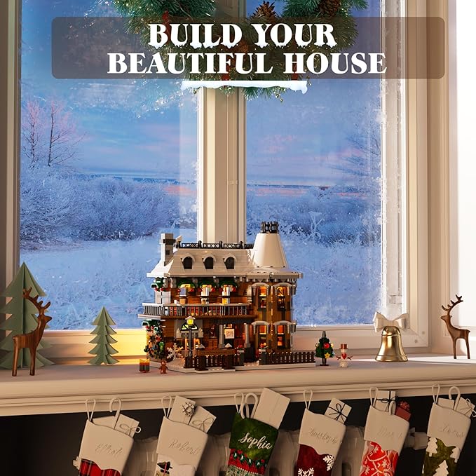 It's A Wonderful Life House Building Set with LED Light Christmas Holiday Snow House Building Blocks Toy Compatible with Lego Chritmas Village Gifts for Friends、Family Ages 18+ (1549PCS)