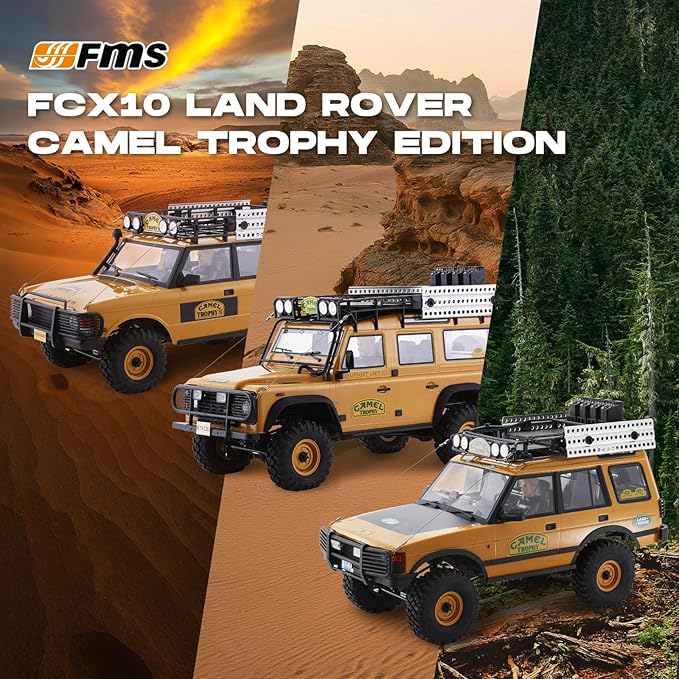 FMS FCX10 1/10 RC Crawler Land Rover Camel Trophy Edition Official Licensed 4WD All Terrain Off-Road RC Truck for Adults High-Detail Scale RC Car with Metal Gears Upgraded Shocks (Discovery)