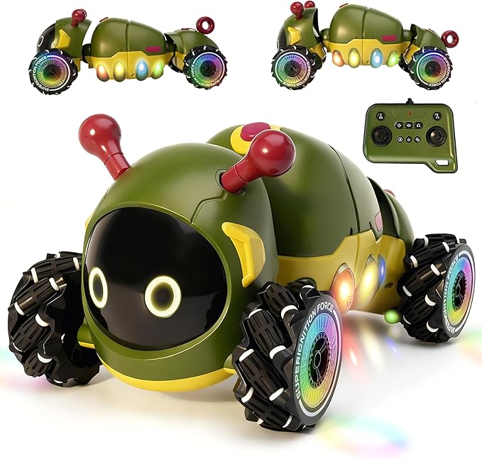 Rc Stunt Remote Control Car Toys 4WD Hand Remote-Controlled Bionic Caterpillar Car and Lights &amp Insect Chirping Effects360° Stunt Drift &amp Most Terrains 3-12 Year Old Boys Girls Gift (Green