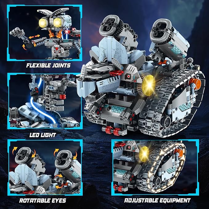 Robot Building Toy with Lights 5 in 1 Robotic Building Set with APP &amp Remote Control RC Tech Tracked Tank Car Fighter Jet Model Kit 795 PCS Easter Gift for Kids Boys Girls Ages 8+