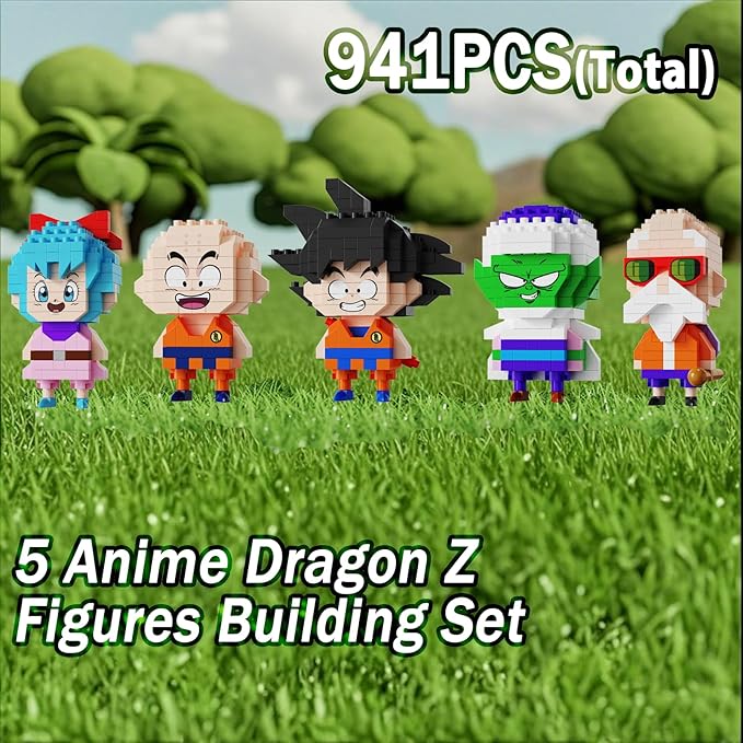 5 Dragon Figures Brick Mini Headz Building Toy 2IN1 Sitting &amp Standing Model Cute Main Dinosaur Ball Z Characters Merch Figures Micro Blocks Set Ideal Gift for Fans Adult Teen 14+ (1025PCS)