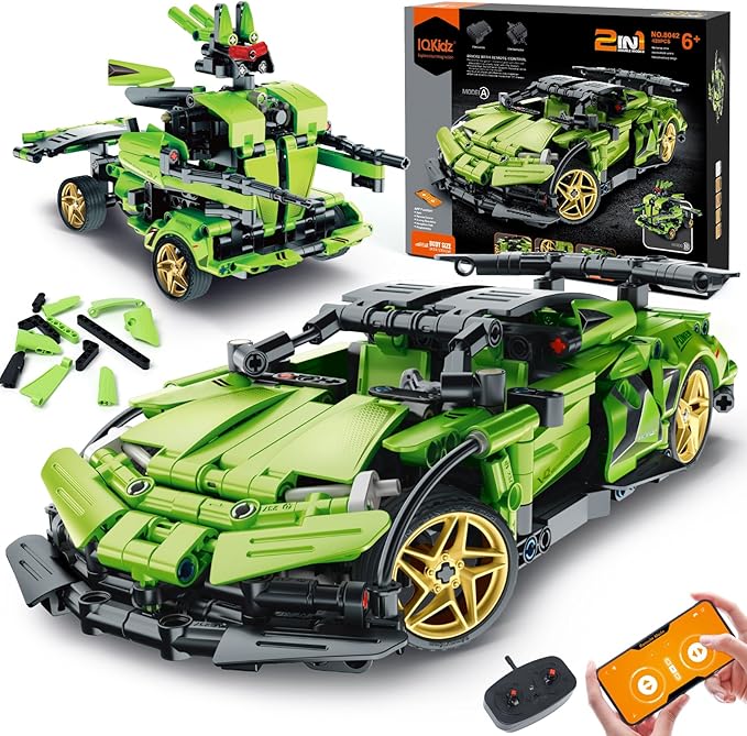 STEM Building Blocks Kit for Kids - 2 in 1 Remote Control Race Car and Robot Toy Great Gift for Boys Teens Age 6 7 8-12+ Year Old Who Love Engineering and RC Sports Car Toys
