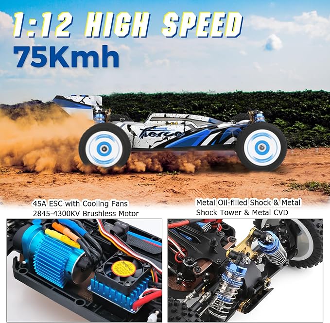 CKYSCHN WLtoys 124017(V2) Fast RC Car 1/12 Brushless RC Cars 75km/h 4x4 Hobby RC Buggy Cars with Independent ESC for Adults Fast Remote Control Truck Car with 2 Battery