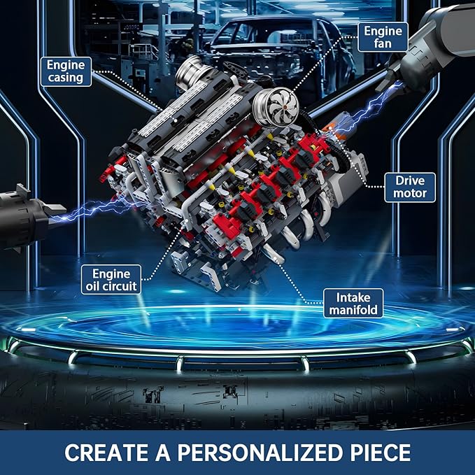 Mould King V8 Engine Toys Building Sets Model Engine Kit for Adults Engine MOC Scale Model with Motor 10130 STEM DIY Building Kits That Works Set for Aged 14+ (2718 Pieces)