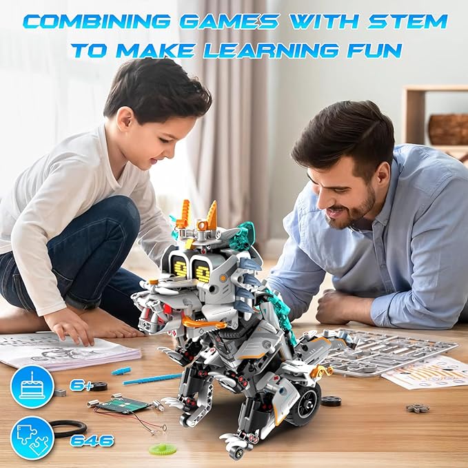 STEM Building Toys for Kids 6-14 Remote &amp APP Controlled 3in1 STEM Dinosaur Motorcycle Robot Building Kit for Kid with Music Spray 646 Pcs Building Blocks Set Birthday Xmas Gift Ideas for Boys G