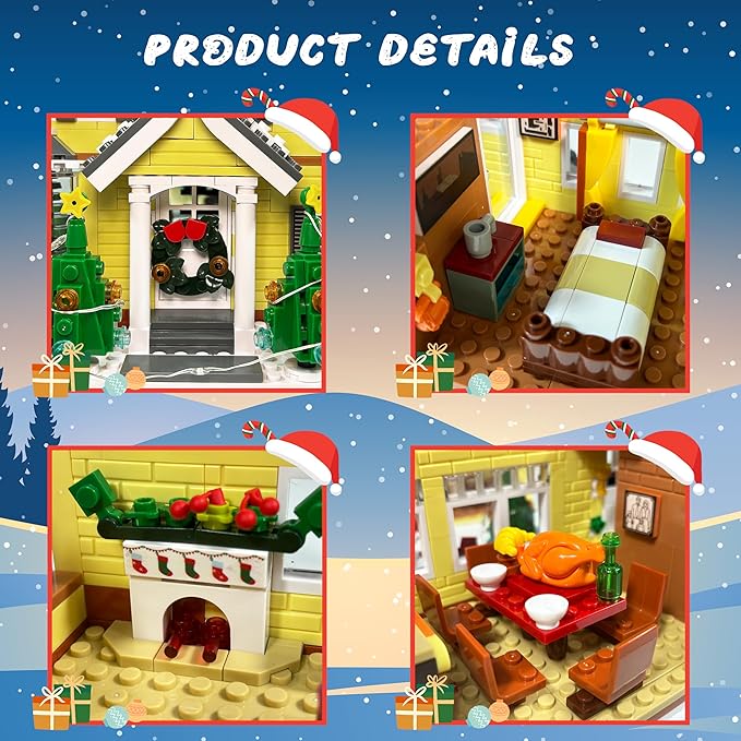 Snow Village&amp RV Building Set with LED Lights2 in 1 Christmas Vacation Holiday House and Christmas Holiday Snow Village RV Gift(1726PCS)