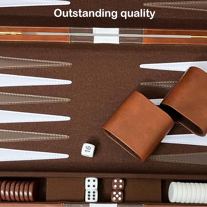 Large Backgammon Sets for Adults Classic Board Games Portable and Travel Backgammon Set with Premium Leather Case (15 Inch)