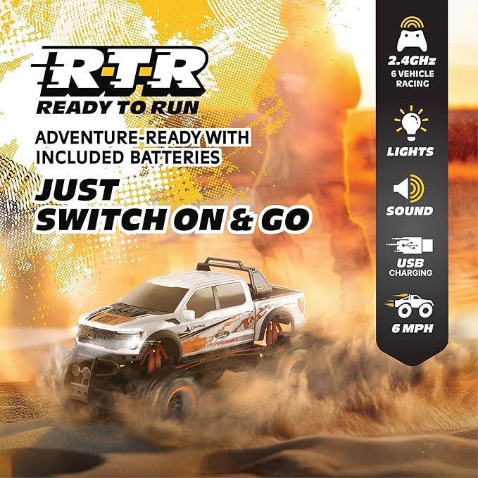 Ford F150 Raptor R 2WD Remote Control Truck with Working Lights and Sounds. Officially Licensed 1:10 Scale RC Toy 2.4GHz Remote Batteries Included USB Charge - White - Great Gift