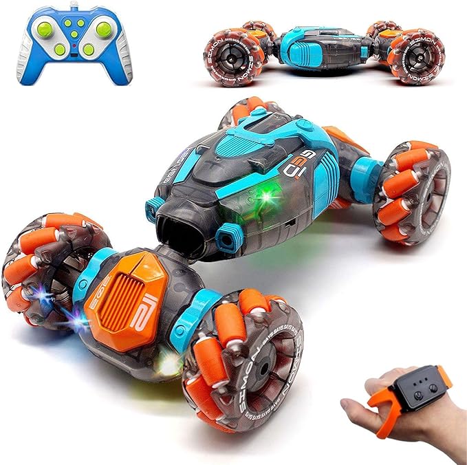 Gesture Sensing RC Stunt Car 4WD Hand Controlled Rc Car for Kids Ages 6-13 Remote Control Toys Torsion Drift Stunt Cars with Lights &amp Music Cool Birthday Gift for Boys Girls (Blue/Orange)