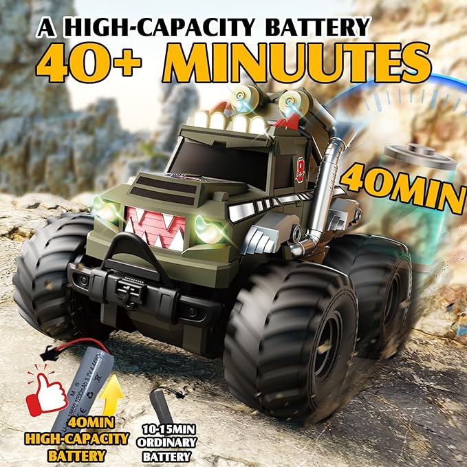 Dual Remote Control RC Car with Magic Gesture Wristband &amp 40+ Min Play 1:18 Fully Submersible Waterproof All Terrain 4WD Monster Truck Amphibious Toy Crawler Gift for Boys Girls Ages 6-12-Green