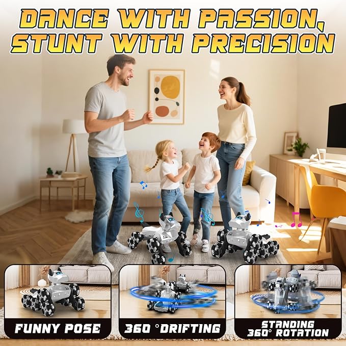 Remote Control Robot Dog Toy 2.4GHz 8WD All-Terrain Gesture Sensing Stunt RC Cars RTR Climbing Robot Dogs with Music Light Eyes 2 Rechargeable Batteries for 8-12 Boys Girl Kids