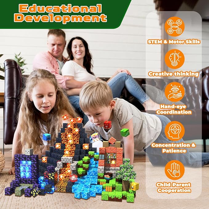 150 pcs 0.8inch Magnetic Blocks with 24 Light Blocks - Easter Toys for Kids Boys and Girls Magnetic Building Blocks Cubes Stacking Magnets Birthday Gifts for Boys and Girls Age 3+ Years Old