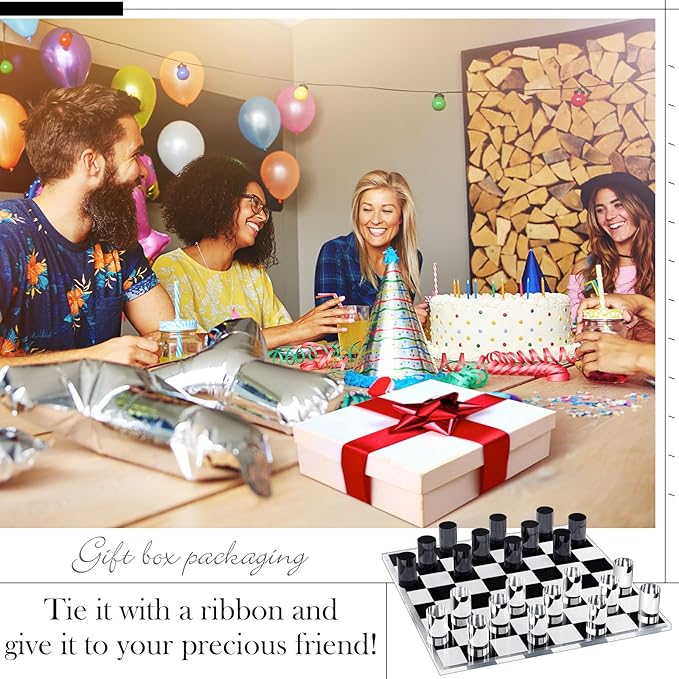 Acrylic Checkers Set 14 x 14 Inch Large Black Clear Modern Cylinder Table Game Board for Adults