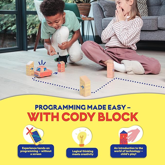 Cody Block Starter Set Educational Wooden Building Blocks Coding and Car STEM Toys for Preschool Kids Ages 4+ Screen Free