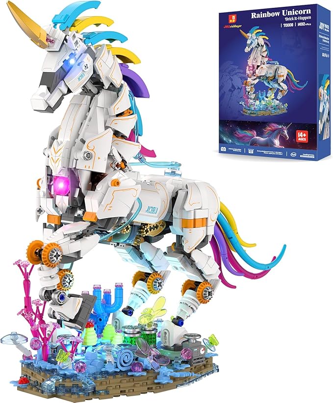 JMBricklayer Unicorn Building Sets for Adults with Lights 70008 Myth Art Creator Animals Display Ideas Magical Rainbow Unicorn Home Decor Building Toys Christmas Birthday Gifts for 14+(1492 PCS)