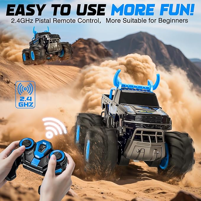 Lacchoufee 1:16 Waterproof Monster Truck Toys RC Cars 2.4GHz Remote Control Truck for Kids Boy Ages 89101112 Years Old 4WD All Terrain Off-Road with LED Lights RC Boat for Boy Girl Birthday Gift