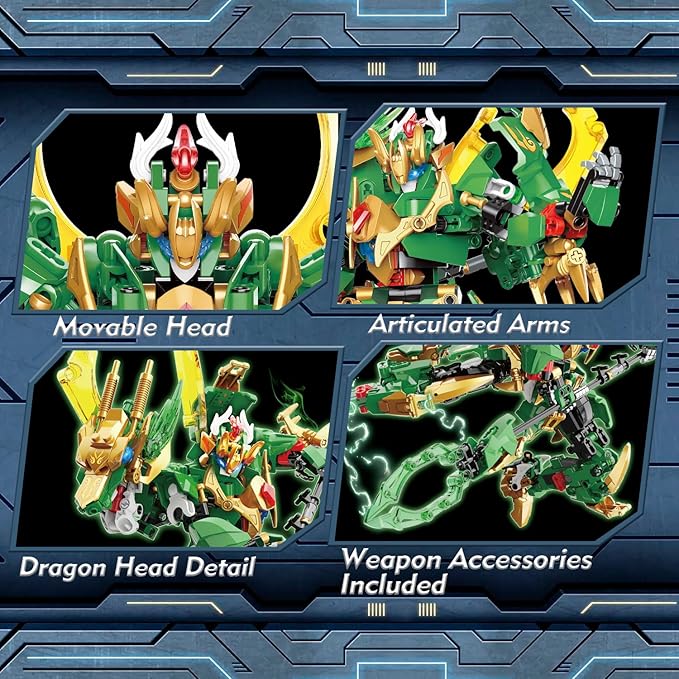 Dragon Rising Mech Building Sets for AdultsMecha Suit 2-in-1 Transforming Robot Building Blocks ToyTransform Action Figure Building Kits Models for Kids Boys Ages 8-14 Year