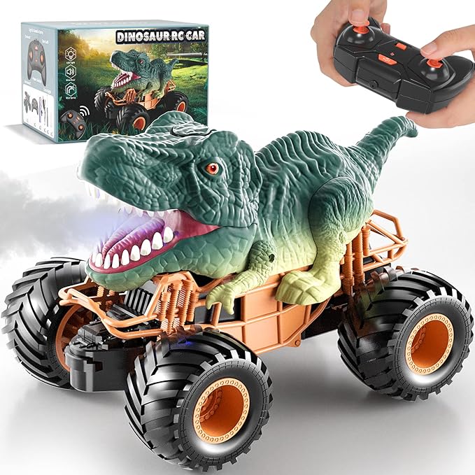 Bennol Remote Control Dinosaur Car 2.4Ghz RC Truck for Toddlers Electric Hobby RC Car Toys with Light &amp Sound Spray Birthday Gift for 3 4 5 6 7 8 Year olds Kids Boys Girl
