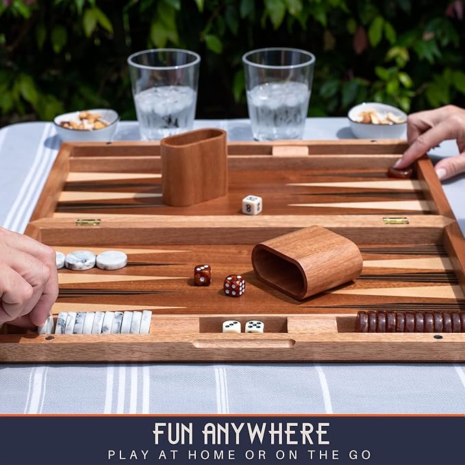 17 Inch Backgammon Sets for Adults. Beautiful Wood Inlaid Backgammon Board Game Set with Unique Checkers &amp Dice. Large Back Gammon Game Sets Travel Size for 2 Players Nardi or Tavla