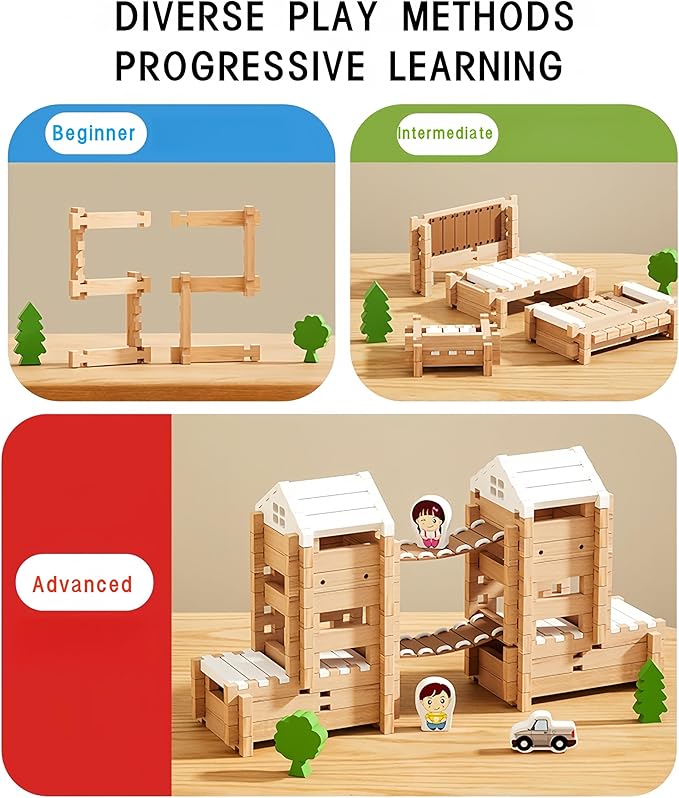105Pcs Wooden Building Blocks Construction Set for Kids Ages 3-8Preschool Learning Toys for Toddlers Boys &amp Girls Birthday Gift Educational STEM Toy