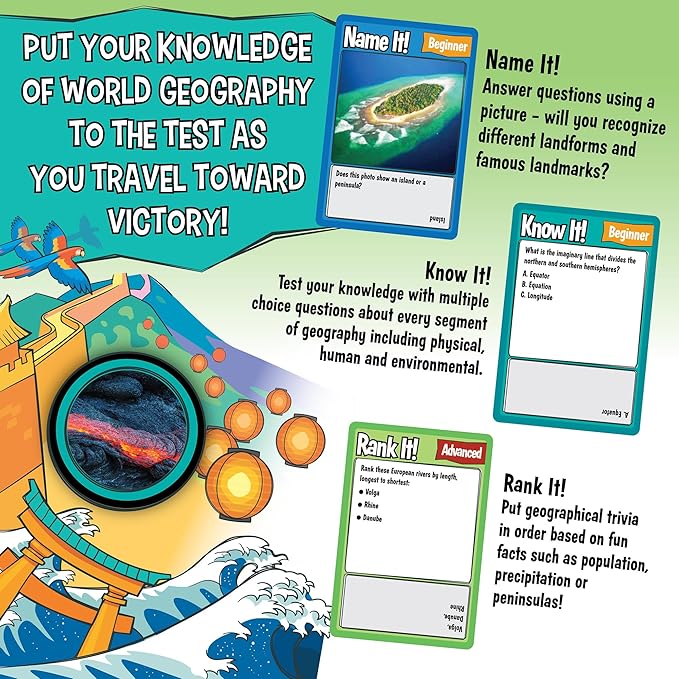 MindWare Geography Trivia Challenge - Board Game for Kids 8-12 and Up - Fun Trivia with 432 Double-Sided Question Cards - Educational Geography Game - Ages 8 and Up