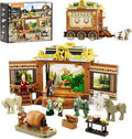 Medieval Troupe Carriage Lighting Building Bricks Set - Middle Ages City Town Playset Multi-Form Modular Collection Display Kit with Minifigures 1248 Pcs for Adults &amp Teens
