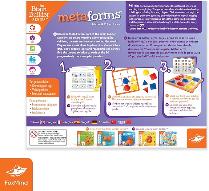 FoxMind Games: MetaForms Logic and Deductive Reasoning Puzzle Game 80 Smart Puzzles to Work Through 6 Levels of Complexity Develops STEM Skills 1+ Players for Ages 5 and up