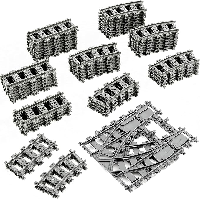 Classic City Train Tracks 54 Pieces Railroad Track with 32 Curved 20 Straight and 2 Switch Train Tracks Train Expansion Accessories Compatible with All Major Train Tracks