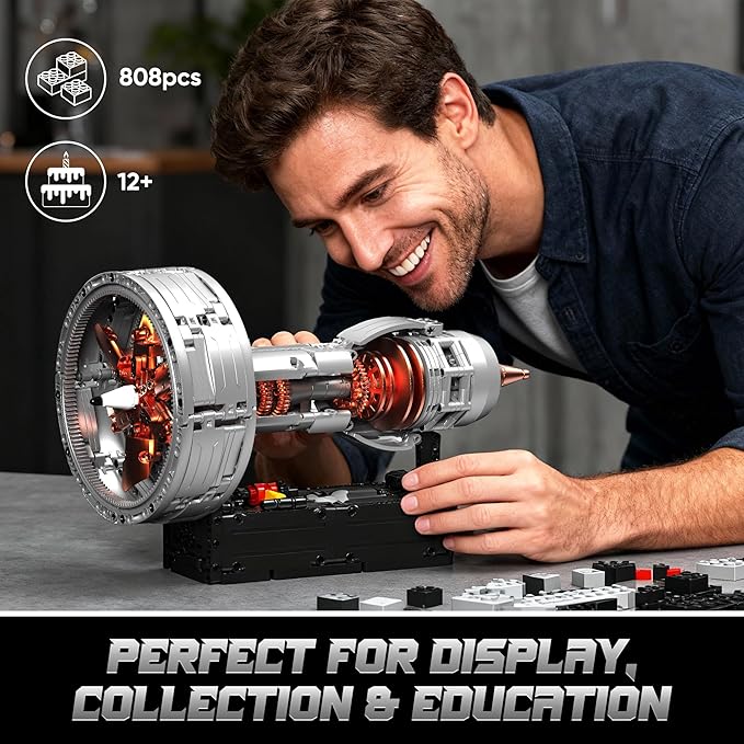 Turbojet Engine Building Blocks Sets Motorized Jet Engine Model Kit with Motor Mini Aircraft Engine Kits That Runs with Spinning Fan &amp Moving Turbine for Adults &amp Kids 12+