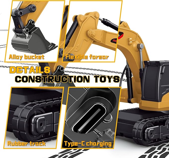 BRRRRT 1/64 Remote Control ExcavatorRemote Control Construction Vehicles with Metal ShovelType-C Direct Charging RC ExcavatorBirthday Gifts for Boys and Girls Age 3+