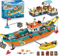City Fishing Boat Wharf Building Set - Floatable Sea Fishing Ship Building Block Kit with Speedboat Crane Containers Exploration Boats Toy Birthday Gift for Kids Boys Girls 6 7 8 9 10+ 762PCS